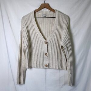 American Eagle Women Cropped V-Neck Button Front Cardigan Cream Size S Preppy